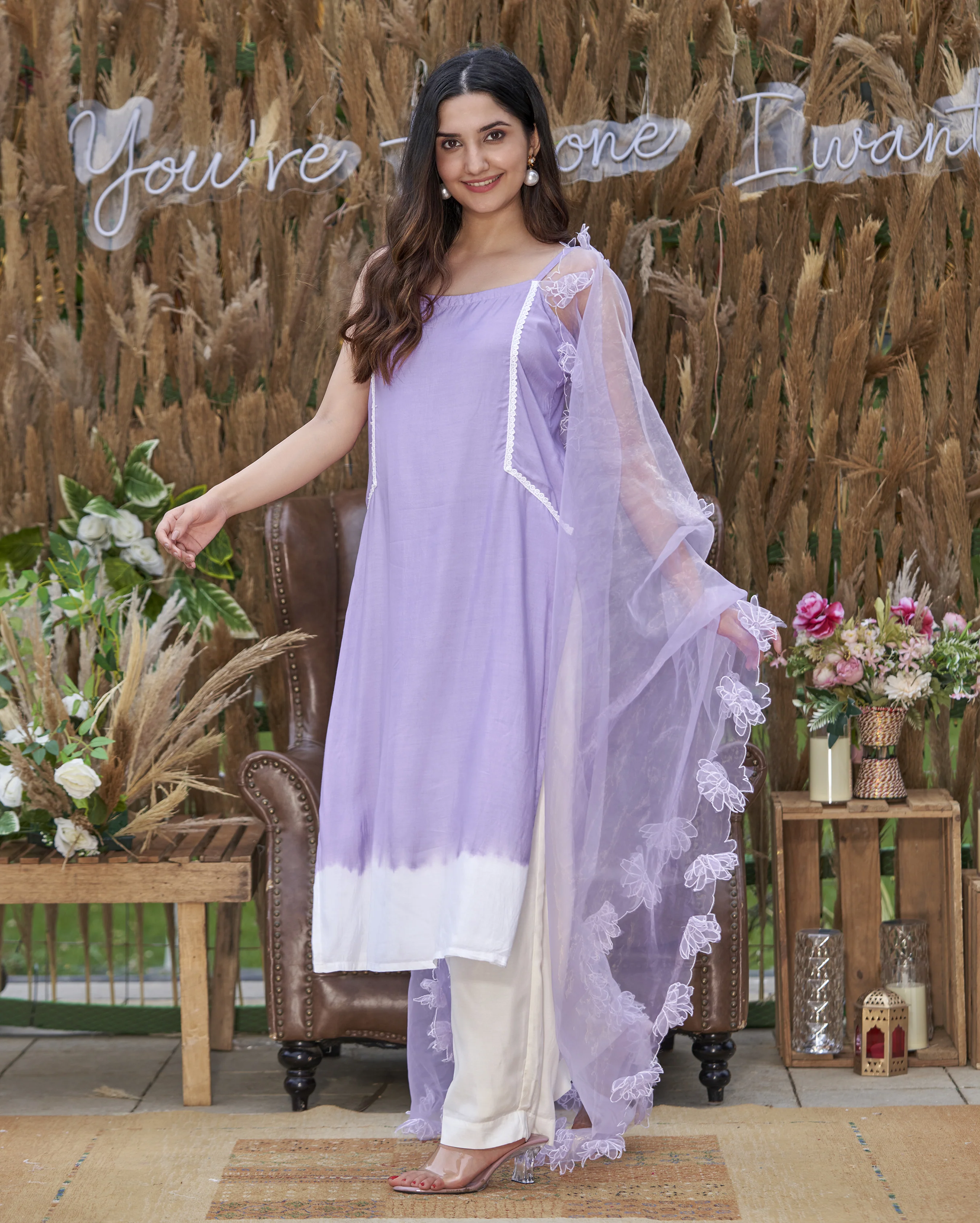 Zane Lavendar Solid Silk Kurta Set - Image 2