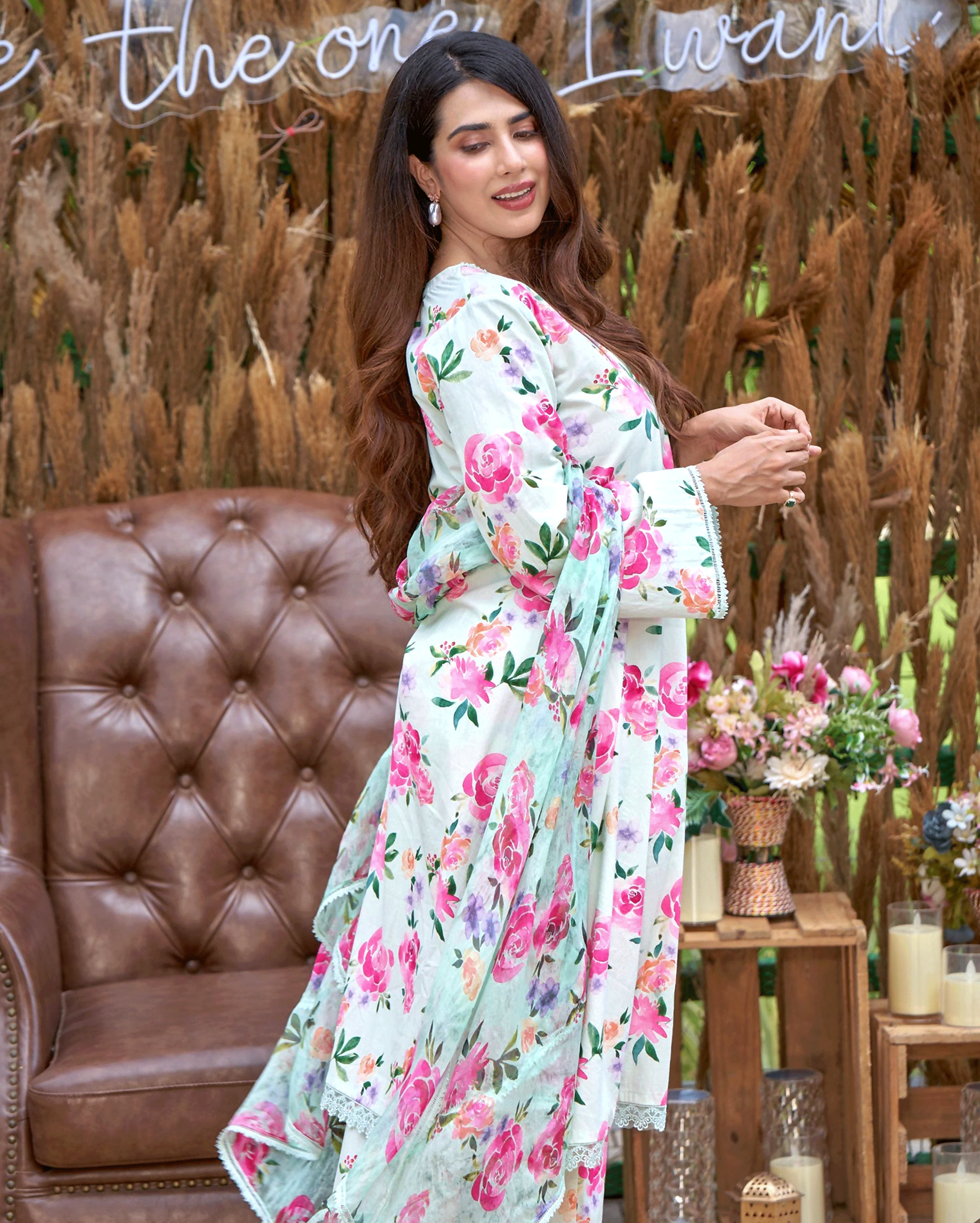 Zinnia Green Printed Cotton Suit Set - Image 3